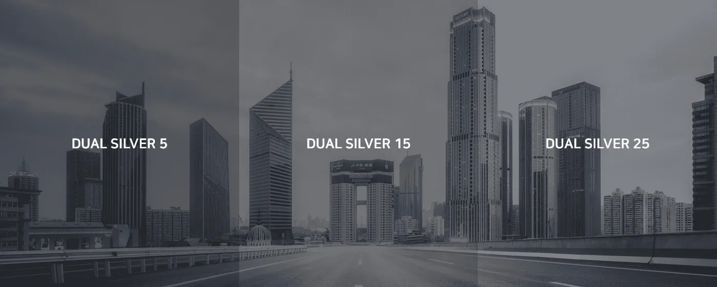 Dual Silver shown at each shade
