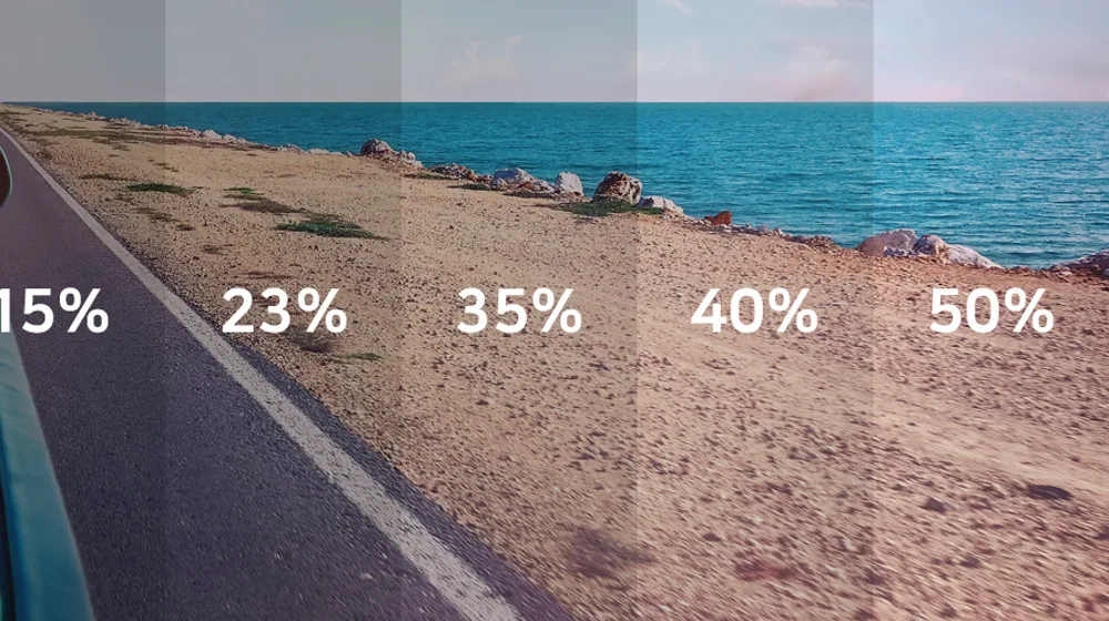ZV90 shown at 15%, 23%, 35%, 40% and 50% VLT, photographed through the film